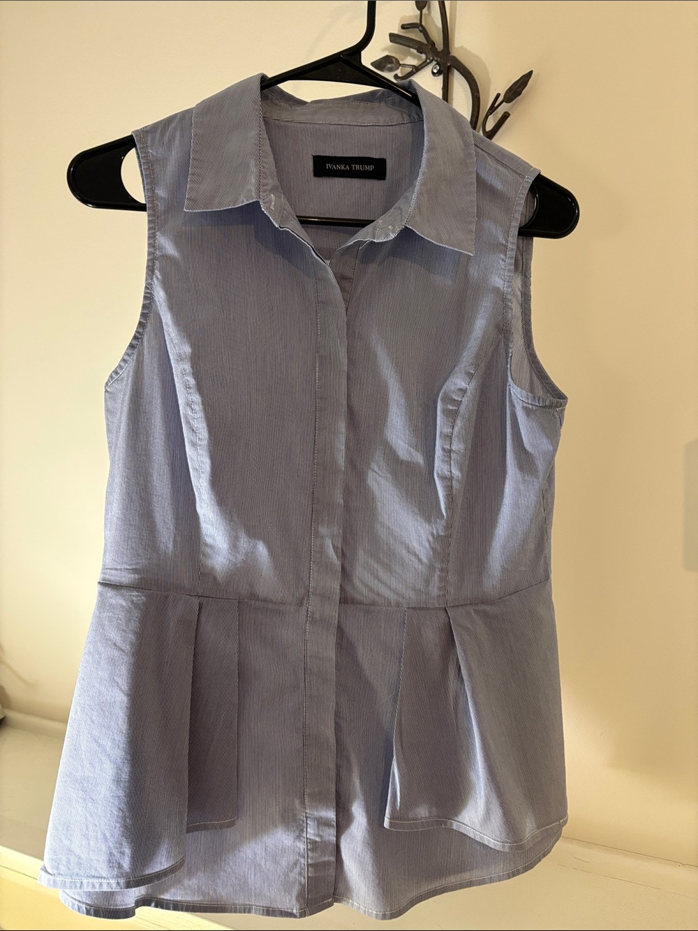 Ivanka Trump Light Blue Sleeveless Peplum Button-Front Shirt